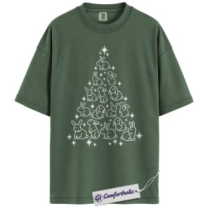 Bunny Christmas Tree Shirt, Cute Rabbit Holiday T-Shirt, Animal Lover Christmas Graphic Tee, Festive Pet Lover Gift, Christmas Comfort Colors Shirt