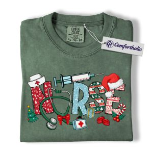 Alternative view of Nurse Christmas Shirt, Funny Holiday Medical T-Shirt, Cute RN Graphic Tee for Healthcare Workers, Festive Nurse Gift, Christmas Comfort Colors Shirt