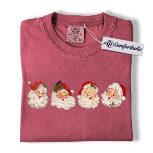 Alternative view of Vintage Santa Faces Shirt, Retro Christmas T-Shirt, Cute Holiday Santa Claus Graphic Tee, Festive Winter Gift for Women, Christmas Comfort Colors Shirt