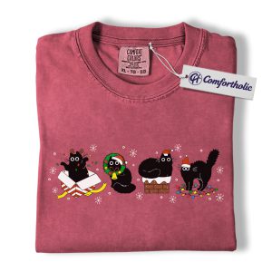 Alternative view of Funny Black Cat Christmas Shirt, Cute Holiday Cat T-Shirt, Festive Kitty Graphic Tee, Cat Lover Christmas Gift, Christmas Comfort Colors Shirt