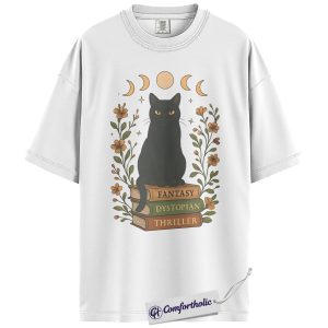 Alternative view of Bookish Black Cat Shirt, Fantasy Reader T-Shirt, Dystopian Thriller Book Lover Graphic Tee, Aesthetic Literary Gift, Comfort Colors Shirt