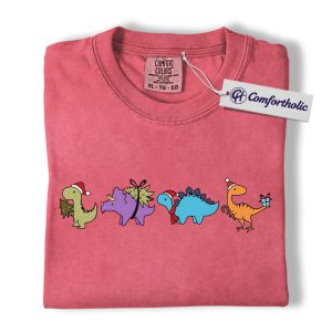 Cute Dinosaur Christmas Shirt, Funny Holiday Dino T-Shirt, Cartoon Jurassic Gift for Kids and Adults, Festive Prehistoric Graphic Tee, Comfort Colors Shirt