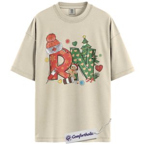 Christmas RN Nurse Shirt, Cute Registered Nurse Holiday T-Shirt, Medical Gingerbread and Tree Graphic Tee, Festive Gift for Healthcare Workers, Christmas Comfort Colors Shirt