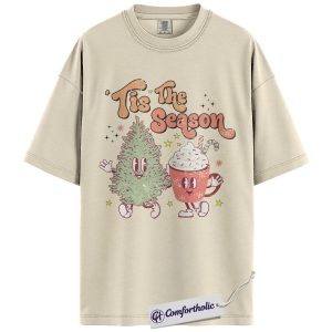 Tis The Season Shirt, Cute Christmas Tree and Hot Cocoa T-Shirt, Funny Holiday Graphic Tee, Festive Winter Gift for Women, Christmas Comfort Colors Shirt