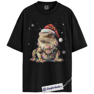 Bearded Dragon Christmas Shirt, Funny Lizard Santa Hat T-Shirt, Cute Reptile Lover Holiday Graphic Tee, Festive Pet Gift for Her & Him, Exotic Pet Comfort Colors Shirt
