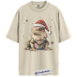 Alternative view of Bearded Dragon Christmas Shirt, Funny Lizard Santa Hat T-Shirt, Cute Reptile Lover Holiday Graphic Tee, Festive Pet Gift for Her & Him, Exotic Pet Comfort Colors Shirt