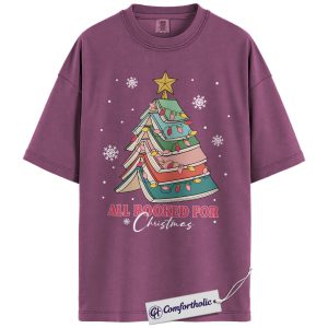 Alternative view of All Booked for Christmas Shirt, Funny Book Lover Holiday T-Shirt, Cute Reading Christmas Tree Graphic Tee, Literary Gift for Readers, Christmas Comfort Colors Shirt