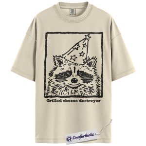 Grilled Cheese Destroyer Raccoon Shirt, Funny Animal T-Shirt for Food Lovers, Cute Party Hat Raccoon Graphic Tee, Humor Gift for Friends, Comfort Colors Shirt