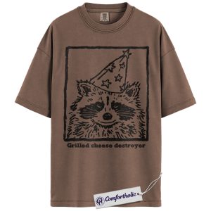 Alternative view of Grilled Cheese Destroyer Raccoon Shirt, Funny Animal T-Shirt for Food Lovers, Cute Party Hat Raccoon Graphic Tee, Humor Gift for Friends, Comfort Colors Shirt