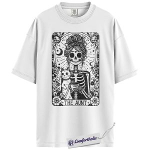 Alternative view of The Aunt Skeleton Shirt, Funny Gothic Aunt T-Shirt, Spooky Halloween Cat Lover Graphic Tee, Creepy Family Gift for Aunts, Family Comfort Colors Shirt