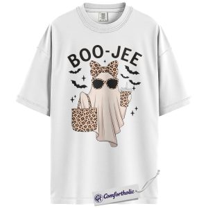 Alternative view of Boo Jee Ghost Shirt, Funny Leopard Print Halloween T-Shirt, Cute Spooky Season Graphic Tee for Women, Trendy Fall Outfit Top, Halloween Comfort Colors Shirt