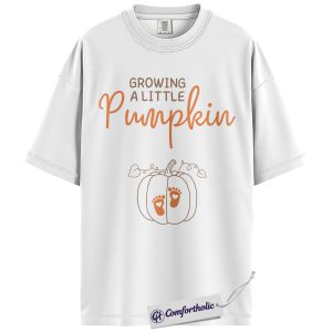 Alternative view of Growing a Little Pumpkin Shirt, Pregnancy Announcement T-Shirt, Fall Maternity Reveal Tee, Cute Baby Shower Gift, Expecting Mom Comfort Colors Shirt