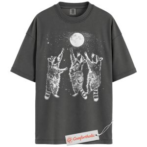 Alternative view of Three Raccoons Moon Shirt, Night Sky Animal T-Shirt, Vintage Nature Graphic Tee, Gift for Wildlife Lovers, Animal Lover Comfort Colors Shirt