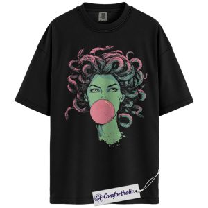 Medusa Bubble Gum Shirt, Greek Mythology T-Shirt, Cool Gothic Aesthetic Graphic Tee, Unique Mythical Art Gift, Comfort Colors Shirt