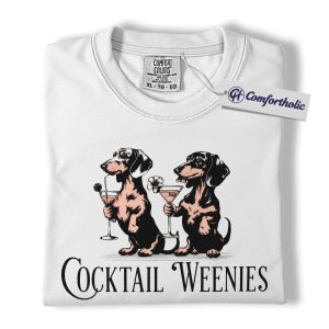 Alternative view of Cocktail Weenies Shirt, Funny Dachshund Dog T-Shirt, Cute Wiener Dog Drinking Graphic Tee, Humorous Pet Lover Gift, Comfort Colors Shirt