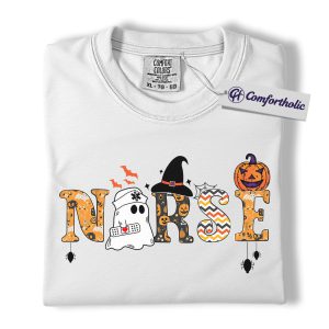 Alternative view of Halloween Nurse Shirt, Cute Ghost Pumpkin Medical T-Shirt, Funny Spooky Healthcare Worker Graphic Tee, Fall Gift for Nurses, Halloween Comfort Colors Shirt