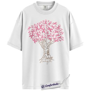 Alternative view of Pink Ribbon Tree of Strength Shirt, Breast Cancer Awareness T-Shirt, Faith Hope Love Support Tee, Inspirational Graphic Gift, Comfort Colors Shirt