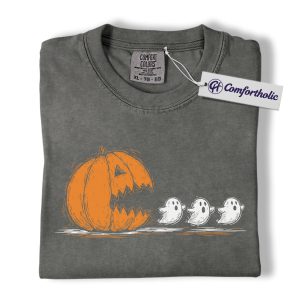 Funny Pumpkin Ghost Shirt, Spooky Season Jack O’Lantern T-Shirt, Halloween Graphic Tee, Cute Fall Gift for Women, Comfort Colors Shirt