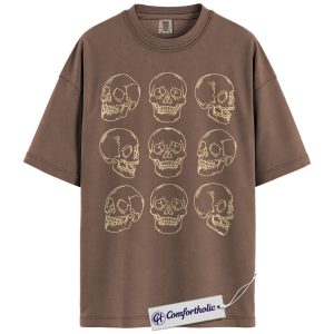 Minimalist Skull Pattern Shirt, Vintage Halloween Skeleton T-Shirt, Gothic Aesthetic Graphic Tee, Spooky Fall Outfit, Comfort Colors Shirt