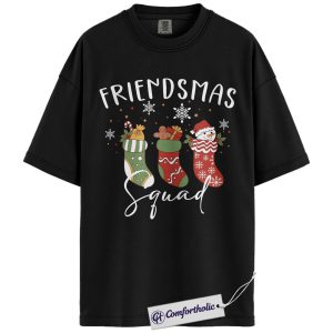 Friendsmas Squad Shirt, Matching Christmas T-Shirt for Friends, Cute Holiday Stocking Graphic Tee, Funny Festive Gift for Besties, Comfort Colors Shirt
