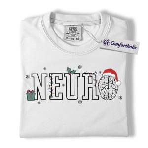 Alternative view of Neuro Christmas Shirt, Funny Neurology Nurse Holiday T-Shirt, Brain Santa Hat Medical Worker Graphic Tee, Festive Gift for Neuro Nurses, Christmas Comfort Colors Shirt