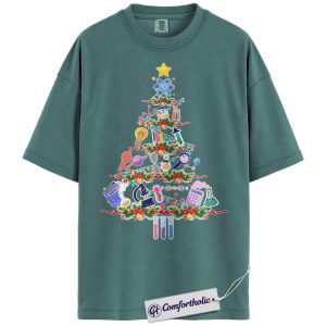 Science Christmas Tree Shirt, Funny STEM Teacher Holiday T-Shirt, Chemistry Biology Physics Graphic Tee, Gift for Science Lovers, Christmas Comfort Colors Shirt