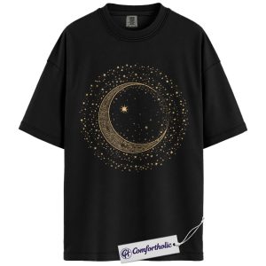 Crescent Moon Star Shirt, Celestial Aesthetic T-Shirt, Minimalist Moon Phase Graphic Tee, Astrology Gift, Comfort Colors Shirt