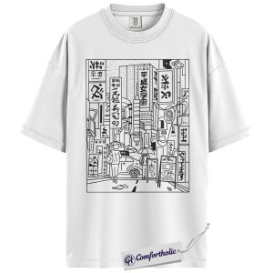 Alternative view of Tokyo Street Scene Shirt, Japanese City Night T-Shirt, Aesthetic Urban Japan Graphic Tee, Cityscape Comfort Colors Shirt