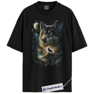 Wolf Howling at Moon Shirt, Spirit Animal T-Shirt, Nature Wildlife Graphic Tee, Comfort Colors Shirt