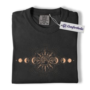 Sun and Moon Phases Shirt, Celestial Boho T-Shirt, Minimalist Cosmic Graphic Tee, Astrology Spiritual Gift for Women, Comfort Colors Shirt