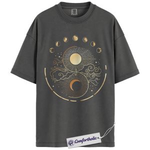 Alternative view of Sun and Moon Yin Yang Shirt, Celestial Phases of the Moon T-Shirt, Spiritual Cosmic Energy Graphic Tee, Boho Astrology Gift Top, Comfort Colors Shirt