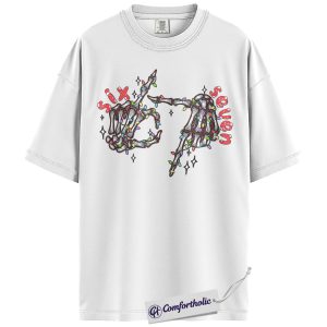 Alternative view of Skeleton Hands Christmas Shirt, Funny Six Seven T-Shirt, Spooky Holiday Graphic Tee, Christmas Gift for Couple, Christmas Comfort Colors Shirt