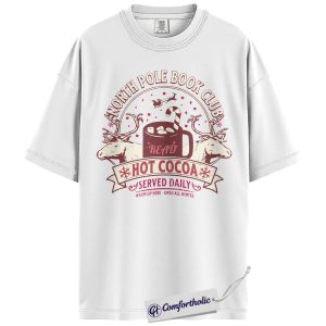 Alternative view of North Pole Book Club Shirt, Hot Cocoa Christmas T-Shirt, Winter Holiday Graphic Tee for Bookworms, Christmas Comfort Colors Shirt