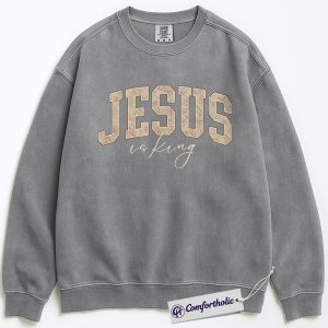 Alternative view of Jesus Is King Sweatshirt, Christian Faith Pullover, Bible Verse Graphic Crewneck for Believers, Religious Inspirational Gift, Comfort Colors Sweatshirt