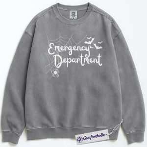Alternative view of Emergency Department Sweatshirt, Halloween ER Nurse Crewneck, Spooky Medical Spider Web Pullover, Cute Healthcare Worker Gift, Comfort Colors Sweatshirt