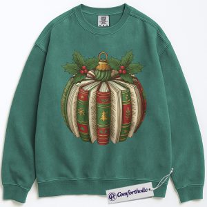 Book Ornament Christmas Sweatshirt, Vintage Holiday Reading Pullover, Aesthetic Book Lover Graphic Crewneck, Cozy Bookish Gift for Readers, Christmas Comfort Colors Sweatshirt