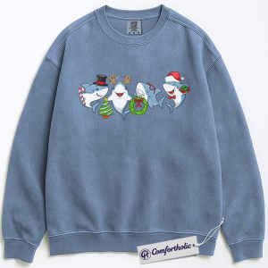 Funny Shark Christmas Sweatshirt, Cute Shark Family Pullover, Holiday Ocean Animal Graphic Crewneck, Santa Shark Top, Christmas Gift for Families, Comfort Colors Sweatshirt