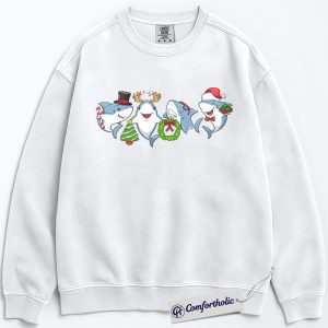Alternative view of Funny Shark Christmas Sweatshirt, Cute Shark Family Pullover, Holiday Ocean Animal Graphic Crewneck, Santa Shark Top, Christmas Gift for Families, Comfort Colors Sweatshirt