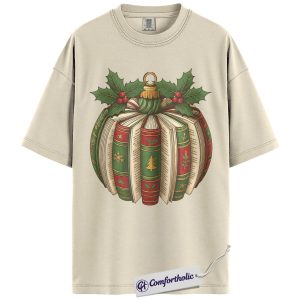 Book Ornament Christmas Shirt, Vintage Holiday Reading T-Shirt, Aesthetic Book Lover Graphic Tee, Cozy Bookish Gift for Readers, Christmas Comfort Colors Shirt