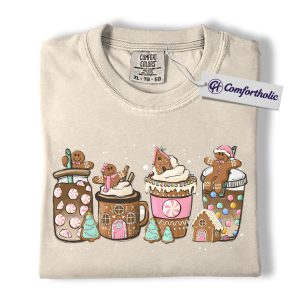 Alternative view of Gingerbread Coffee Christmas Shirt, Hot Cocoa Holiday T-Shirt, Cute Peppermint Mug Graphic Tee, Christmas Gift for Coffee Lovers, Cozy Winter Drink Comfort Colors Shirt