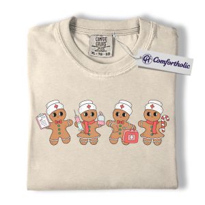Alternative view of Gingerbread Nurse Christmas Shirt, Funny Medical Holiday T-Shirt, Cute Healthcare Worker Graphic Tee, Festive Gift for Nurses, Christmas Comfort Colors Shirt