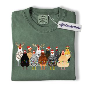 Funny Chicken Christmas Shirt, Farm Animal Holiday T-Shirt, Cute Santa Hen Graphic Tee, Festive Gift for Chicken Lovers, Christmas Comfort Colors Shirt