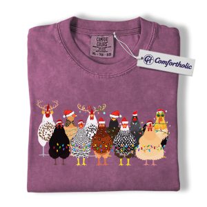 Alternative view of Funny Chicken Christmas Shirt, Farm Animal Holiday T-Shirt, Cute Santa Hen Graphic Tee, Festive Gift for Chicken Lovers, Christmas Comfort Colors Shirt