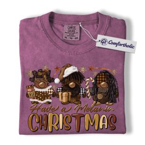 Alternative view of Have a Melanin Christmas Shirt, Black Gnome Holiday T-Shirt, Inclusive Festive Graphic Tee, Cultural Christmas Gift for Women, Christmas Comfort Colors Shirt