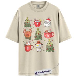Alternative view of Christmas Cocoa Mug Shirt, Cute Holiday T-Shirt, Santa Reindeer Snowman Graphic Tee, Cozy Winter Coffee Lover Gift, Christmas Comfort Colors Shirt