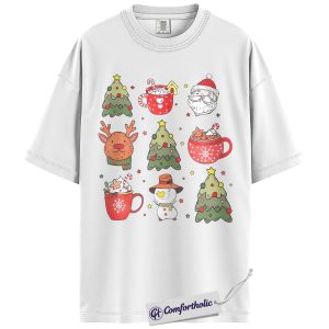 Christmas Cocoa Mug Shirt, Cute Holiday T-Shirt, Santa Reindeer Snowman Graphic Tee, Cozy Winter Coffee Lover Gift, Christmas Comfort Colors Shirt