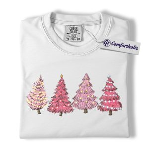 Alternative view of Pink Christmas Tree Shirt, Cute Holiday T-Shirt, Girly Aesthetic Christmas Graphic Tee, Festive Gift for Women, Christmas Comfort Colors Shirt