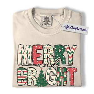 Merry and Bright Shirt, Festive Holiday T-Shirt, Cute Christmas Graphic Tee, Cheerful Christmas Gift Idea, Christmas Comfort Colors Shirt