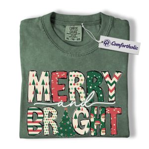 Alternative view of Merry and Bright Shirt, Festive Holiday T-Shirt, Cute Christmas Graphic Tee, Cheerful Christmas Gift Idea, Christmas Comfort Colors Shirt