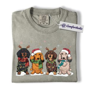 Dachshund Christmas Shirt, Funny Sausage Dog Holiday T-Shirt, Cute Wiener Dog Graphic Tee, Pet Lover Christmas Gift, Dog Mom Comfort Colors Shirt